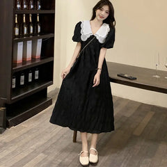 pantsparadises French Vintage Midi Dress Women Elegant Sweet Party Princess Dress Female Korean One-piece Dress Wedding Gothic Clothes New