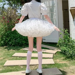 pantsparadises Multi-layer Ruffled Petticoats for Women Fluffy Bubble Skirt Crinoline Underskirt No Hoop Boneless Lolita Puffy Skirt Mini Skirt