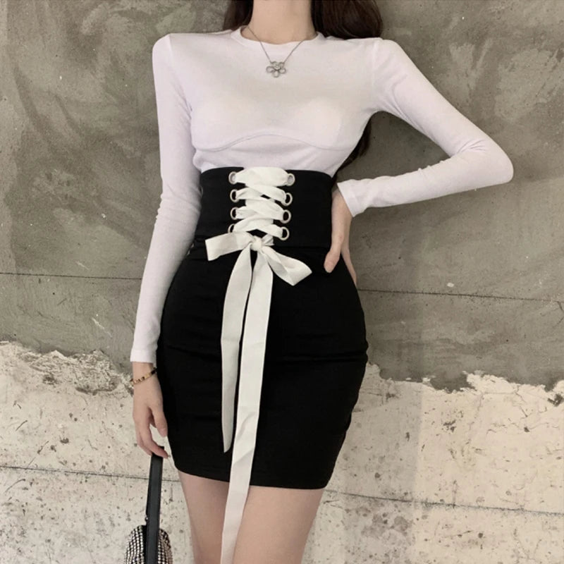 pantsparadises Vintage Mini Victorian Skirt Women Korean Style Slim Lace-up Black Gothic Skirt Court Retro Casual Party Kawaii Y2k Clothes