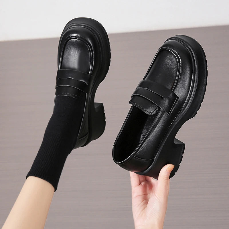 pantsparadises Women's Loafers Spring British Style Slip On Platform Mary Jane Shoes Woman Japanese Jk Uniform Lolita Shoes Women