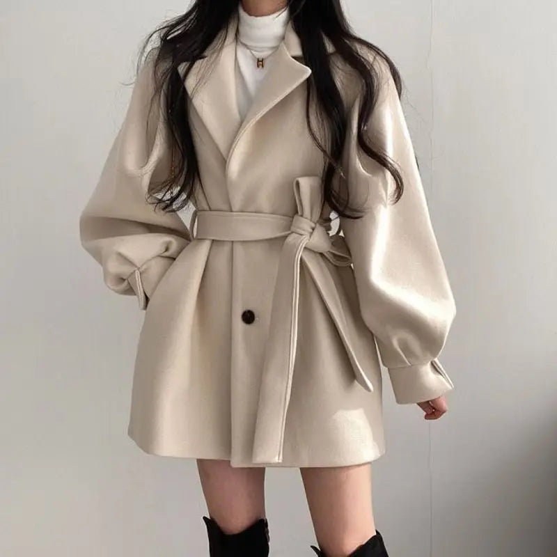 Black Trench Coat for Women Aesthetic Long Wool Blends Winter Clothing Puffer Woman Coats New Clothes Korean Jackets Female Thic