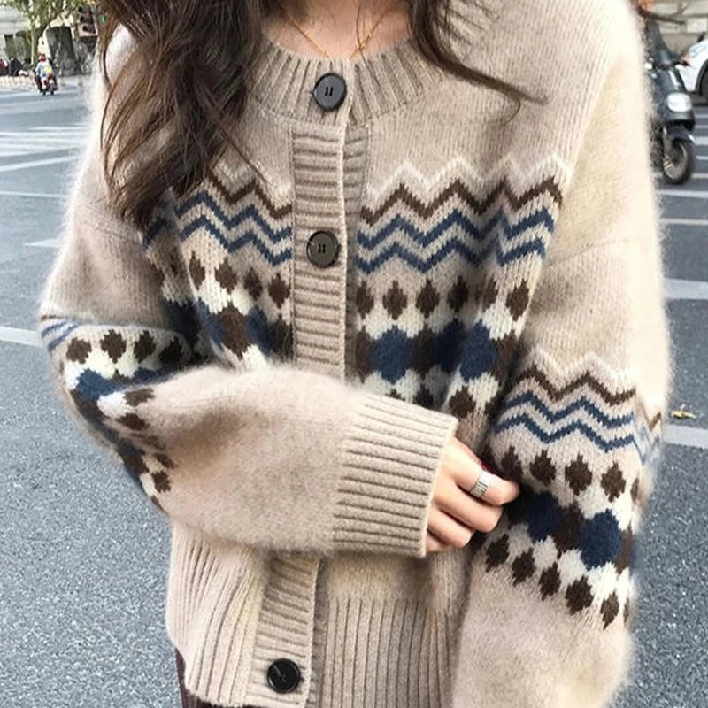 pantsparadises Vintage Knitted Cardigan Women Preppy Style Y2k Fashion Sweater Harajuku Autumn Winter Casual Cardigan Tops Streetwear