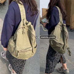 pantsparadises Vintage Backpack for Women Canvas Women Rucksack Zipper Casual Medium-Capacity Preppy Style Female Bag