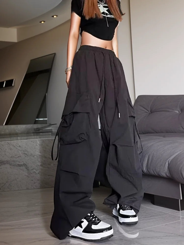 pantsparadises Women Y2K Cargo Pants High Waist Streetwear Hip Hop Trousers Female Big Pockets Casual Student Drawstring Baggy Sweatpants