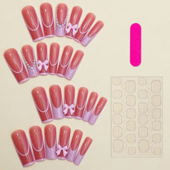 pantsparadises French Pink Press on Nails with Pearl Sweet & Charming Reusable False Nails for Shopping Traveling Dating