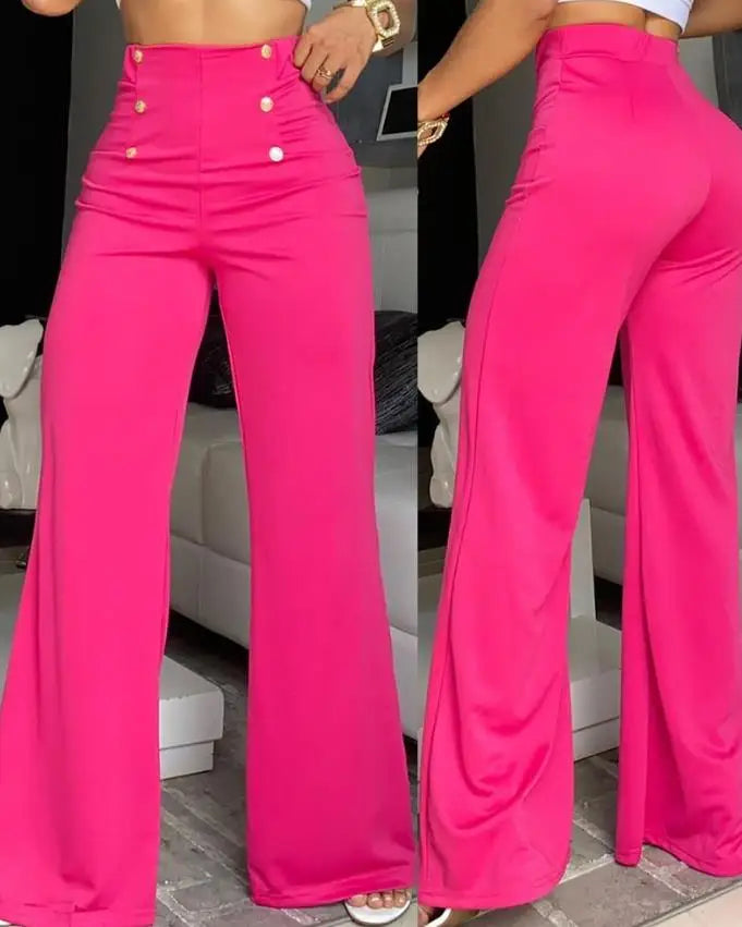 pantsparadises Elegant High Waist Wide Leg Bootcut Pants Summer European & American Fashion Simple Women's Flared Trousers