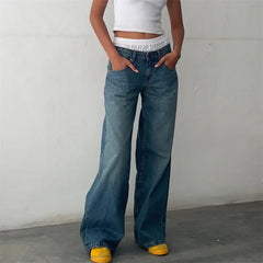 y2k Jeans Women Clothes Fashion Solid Color Low Waist Waist Wide Leg Denim Pants Trousers with Pockets 2000s Streetwear