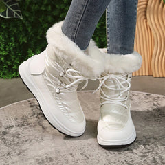 pantsparadises Women's Faux Fur Ankle Boots Chunky Platform Waterproof Snow Boots Women Silver Thick Plush Warm Winter Boots Shoes Woman 43