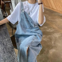 pantsparadises Spring Summer Denim Overall Dress Women Sleeveless Jeans Dresses Fashion Female Solid Slip Casual Loose Spaghetti Strap Dresses