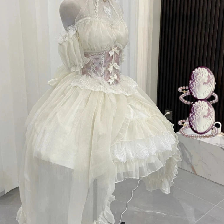 pantsparadises DRESS TO IMPRESS Vintage Victorian Lolita Dress Cosplay Kawaii Lace Flower Bow Trailing Dresses Women Japanese Style Elegant Wedding Party Dress