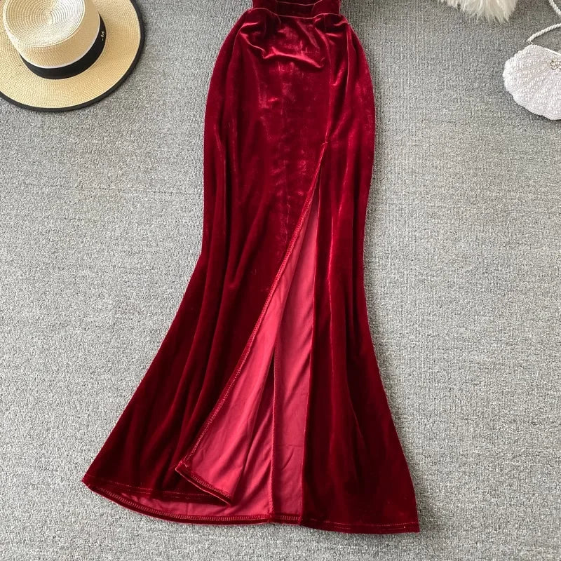 pantsparadises Christmas Party Dress Sexy Deep V Neck Backless Split Dress Off Shoulder Fashion Birthday Party Evening Vestido Women Goth Slim Summer Hip Wrap Dress