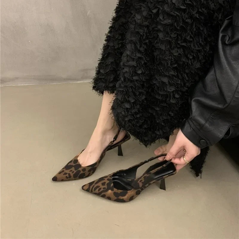 pantsparadises Summer High-heeled Women's Shoes Fashionable Pointed Toe Sexy Stiletto Heels Leopard Print Women's Shoes