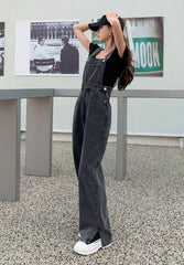 pantsparadises Preppy Style Loose Denim Jumpsuits Women Chic Vintage Patchwork Streetwear Overalls BF Spring Designed Popular Ins Hot All-match