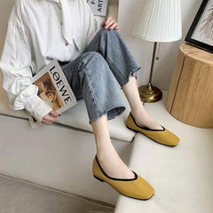 pantsparadises 2024 Cotton Fabric Flats Shoes Women Yellow Ballerina Socks Shoes Women Loafers Slip on Flat Heel Mule Shoes Plus Size 43