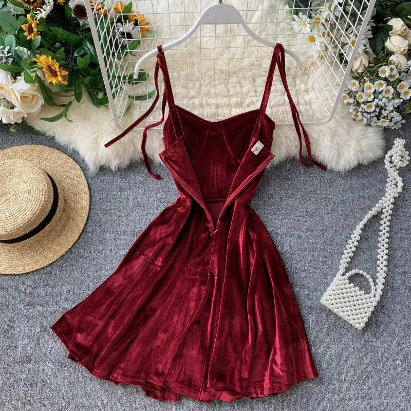 pantsparadises NEW YEAR DRESS TO IMPRESS Chic Fashion Sexy Straps Mini Dress Women High Waist Y2K Christmas Red Party Dress Korean Streetwear Autumn Vestidos