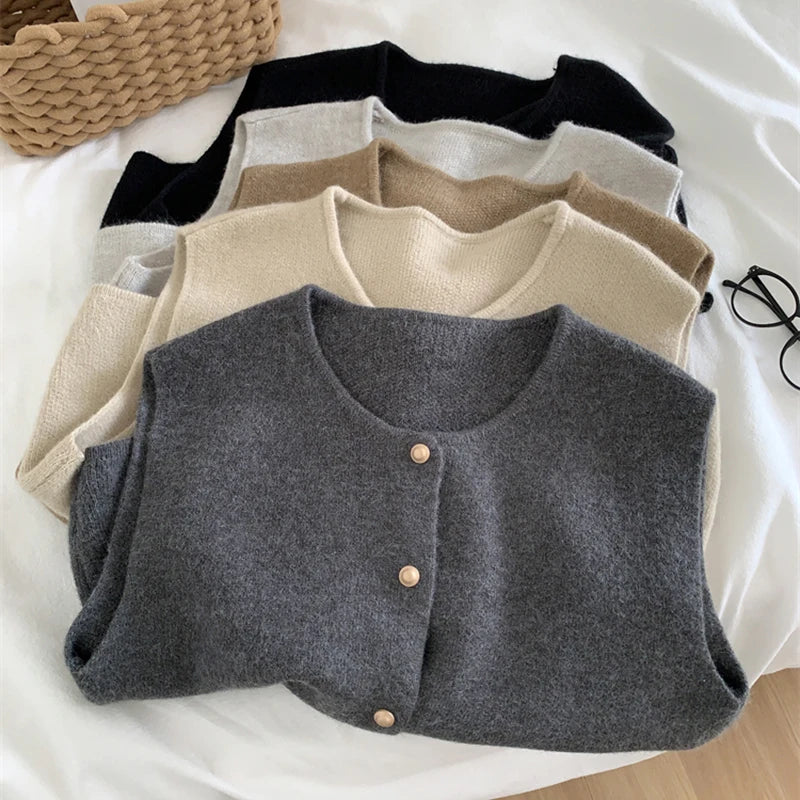 pantsparadises Autumn New Women Cardigan Korean Elegant Knitted Sleeveless Female Casual Sweater Tanks Fashion New Slim Ladies Casual Tops