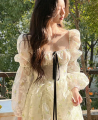 pantsparadises DRESS TO IMPRESS Spring Vintage Floral Dress Women Casual Korean Party Long Sleeve Fairy Dresses Female Evening High Street Sexy Mini Dress