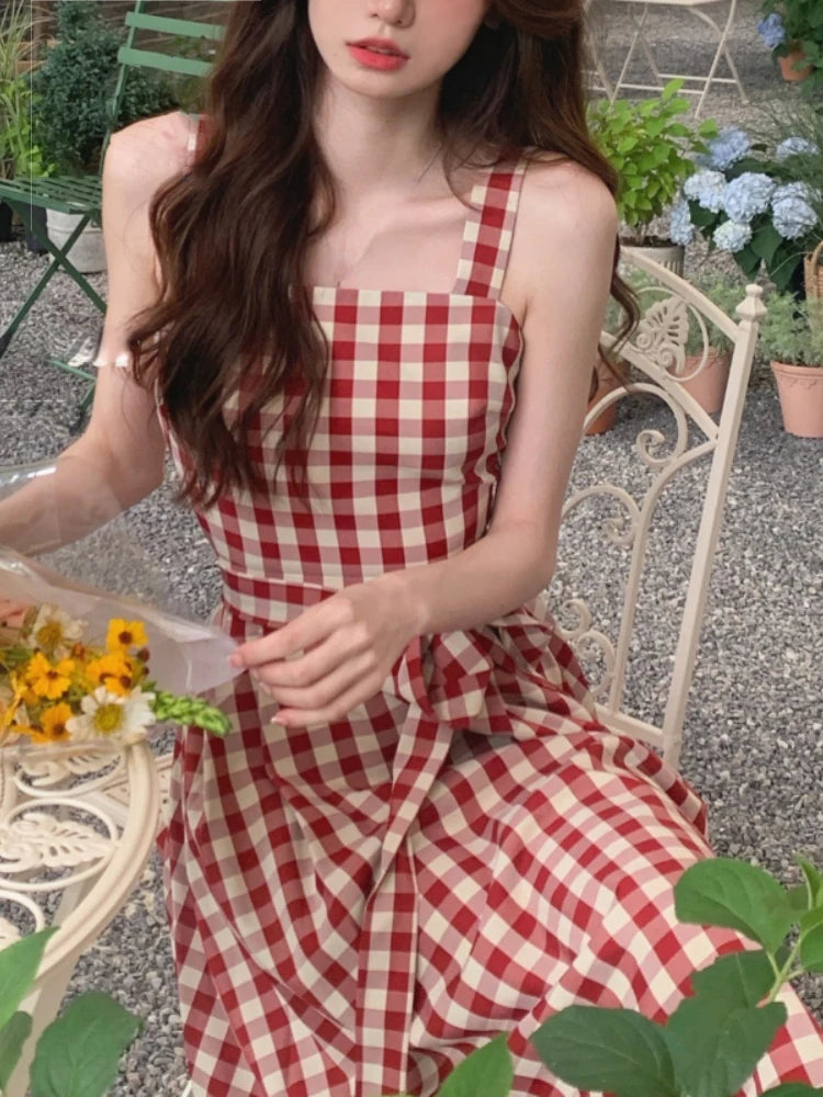 pantsparadises DRESS TO IMPRESS Sweet Plaid Dress for Women Summer Fashion Elegant Chic Strap Mini Dress Female Birthday Even Party Korean Style Dress Slim