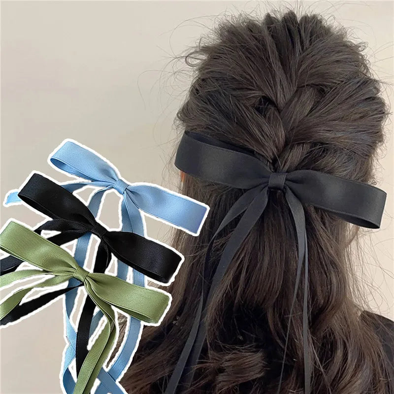 pantsparadises Korean Fashion Fabric Hair Bow Hairpin for Women Girls Ribbon Hair Clips Black White Bow Top Clip Female Hair Accessories Gifts