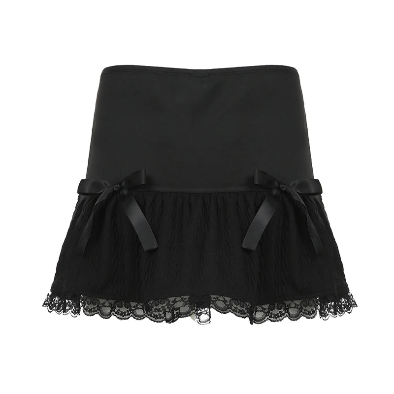 pantsparadises DRESS TO IMPRESS Cross Lace Up Mini Skirts Black Gothic Low Waist Women Pleated Skirt Y2k Punk Dark Academic Grunge Streetwear Female