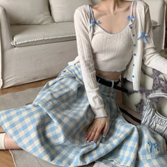 pantsparadises Preppy Style Plaid Long Skirt Women Sweet Elegant Vintage Pleated Skirt High Waist Autumn Winter Retro A-line Skirts