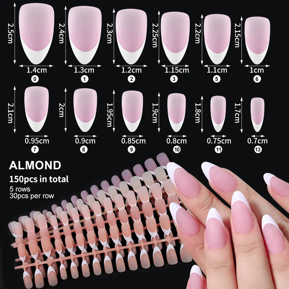 pantsparadises 150Pcs Pre-made French False Nails Scarless Coffin Almond Fake Nail Artificial Fingernails Press on Nails for Nail Extension