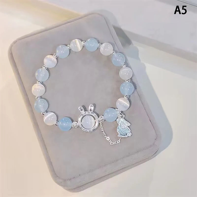 pantsparadises Original Opal Sea Blue Treasure Moonlight Crystal Bracelet Light Luxury Elastic Bracelet For Girls Women Jewelry Accessories