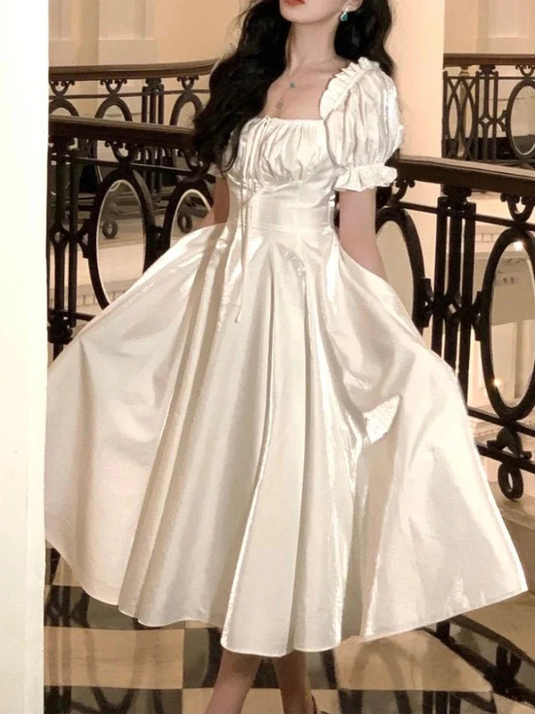 pantsparadises Spring Summer Women Elegant Casual Wedding Dress Vintage Red White A-Line Party Prom Dresses Female Birthday Clothes Vestidos