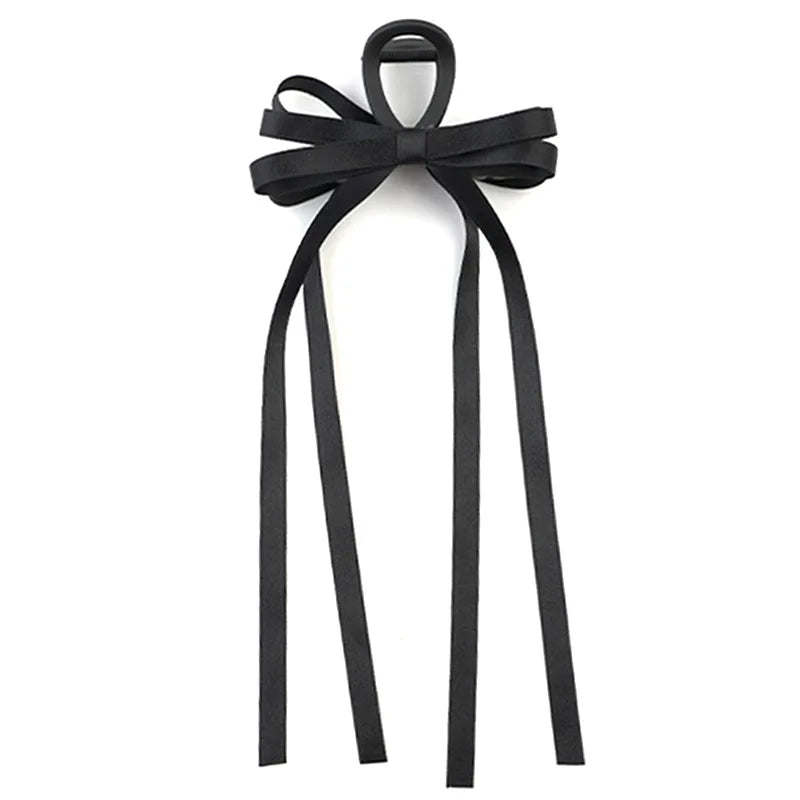 pantsparadises Black Bow Ribbon Hair Claw Clips Temperament Elegant Hairpin Women Princess Headdress Fashion Grab Clip Female Hair Accessories