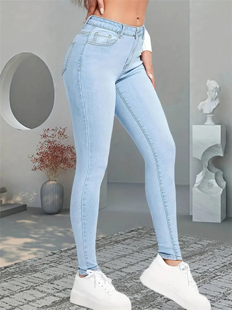 pantsparadises 2024 Women Stretch Skinny Jeans Lady Slim Fit Pencil Jeans Girls Leggings Straight Leg Pants Light Blue Gray Black Sexy Trousers