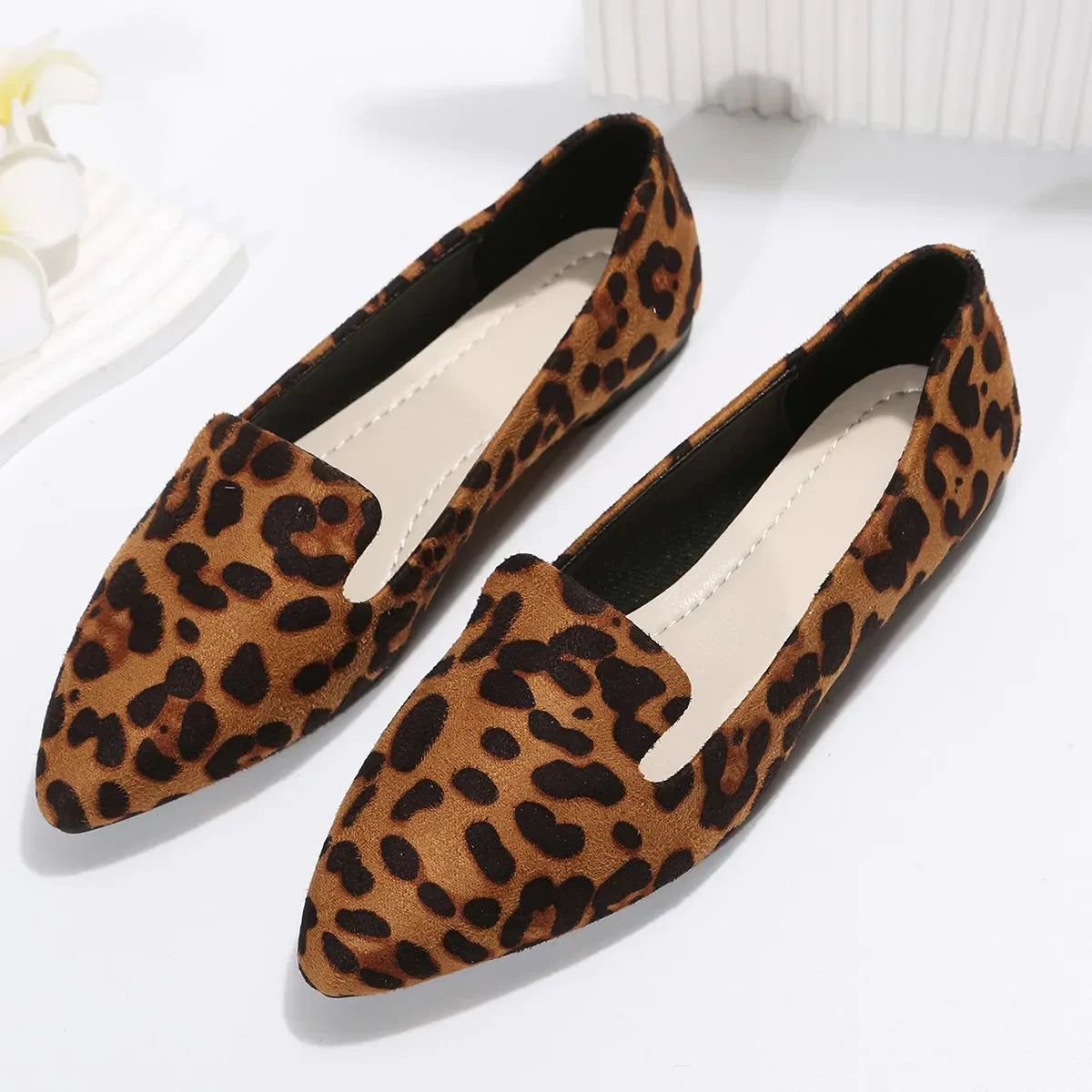 pantsparadises Loafers Flats Leopard Pointed Toe Casual Women Shoes New Comfortable Walking Mujer Zapatos:Wear-resisting