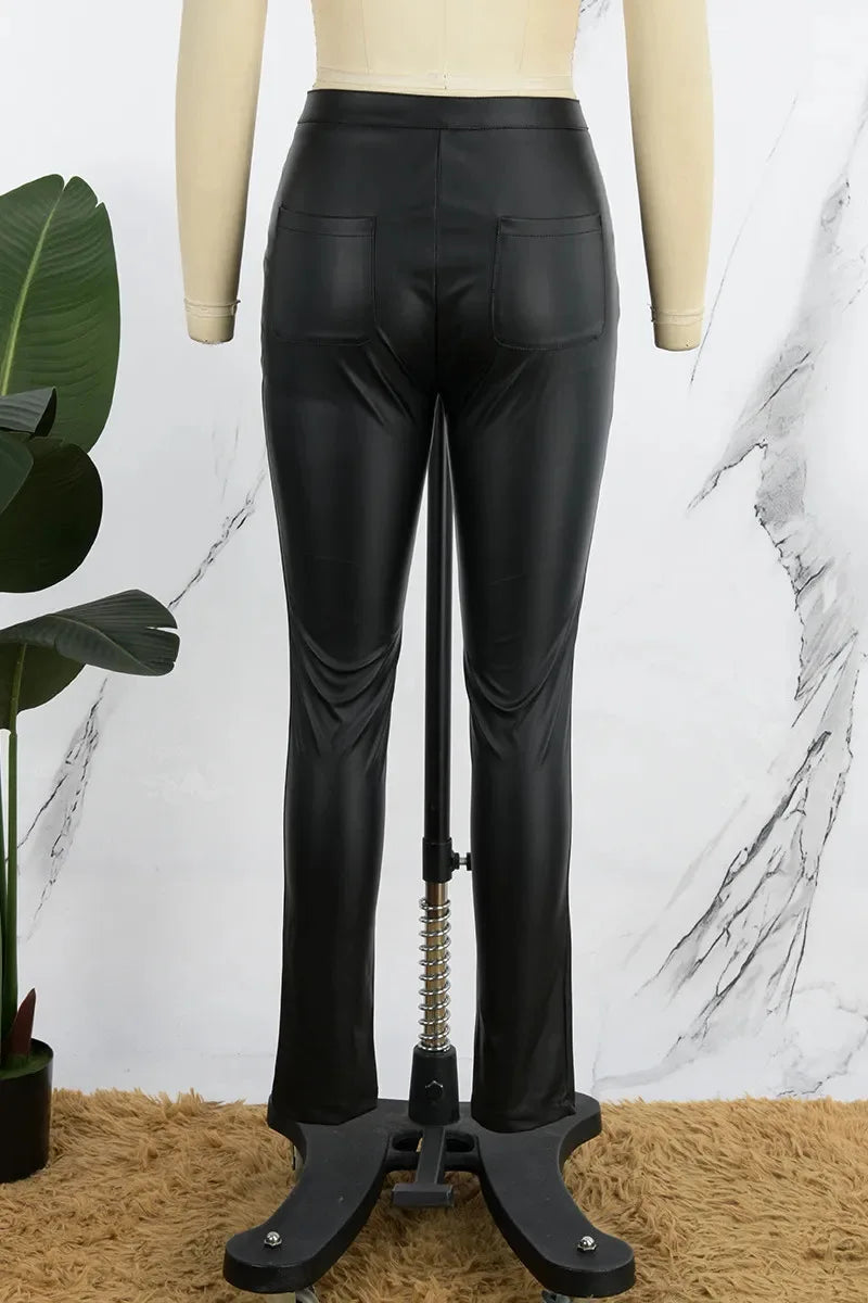 pantsparadises leather pants outfits winter Women's High Waist Elastic Sexy Slim Pu Leather Pants,Europe and The United States Spice Girl Small Feet Pants,Autumn and Winter