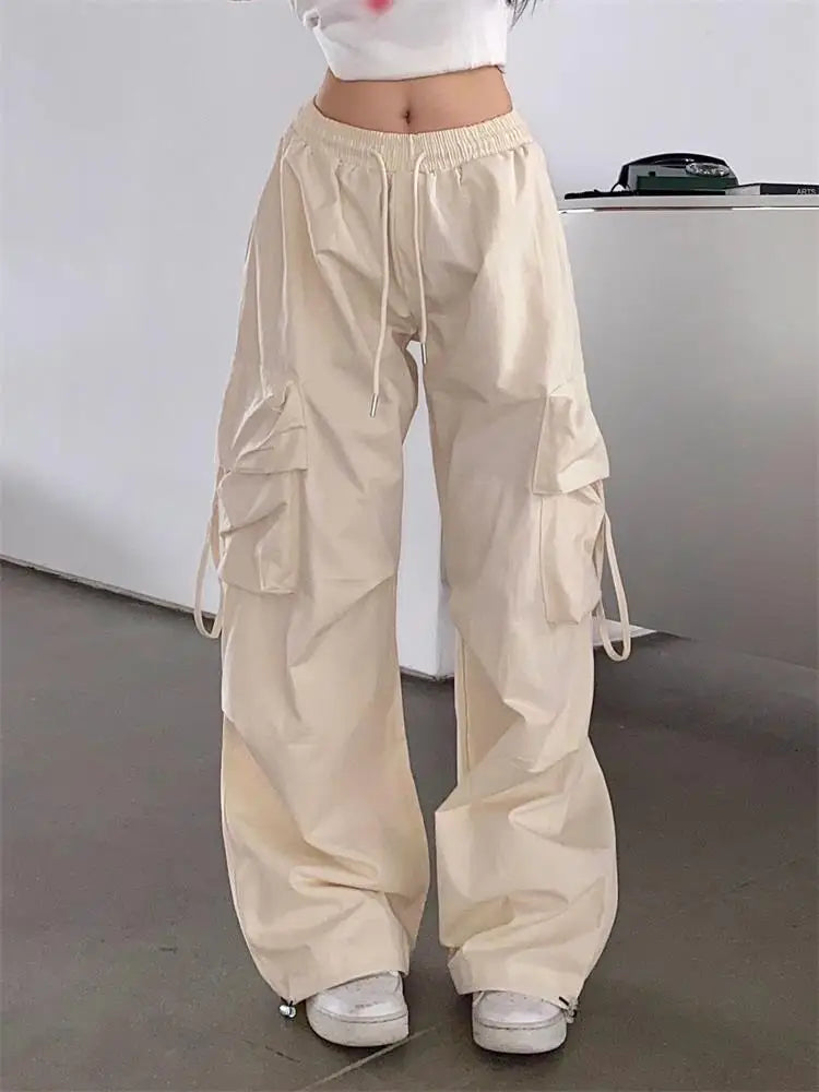 pantsparadises Women Y2K Cargo Pants High Waist Streetwear Hip Hop Trousers Female Big Pockets Casual Student Drawstring Baggy Sweatpants