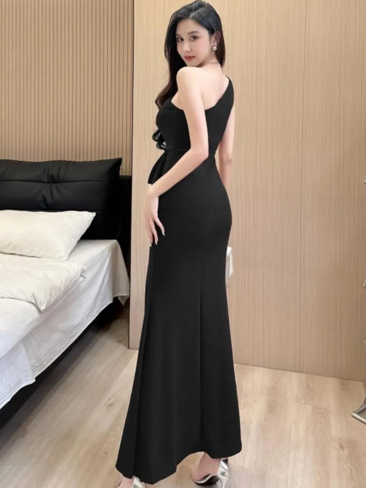 pantsparadises Women Sexy Backless Slim Split Long Dress Summer Fashion Elegant Sleeveless Off Shoulder Elegant Club Party Mesh Dresses