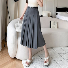 pantsparadises Spring Summer High Waist Midi Pleated Skirts Womens Fashion A-line Casual Suit Skirt Ladies Elegant Vintage Umbrella Skirt