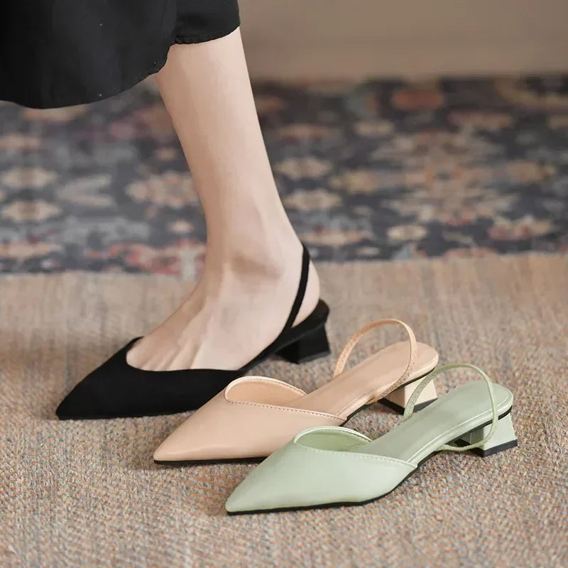 pantsparadises New Fashion Summer Women Pumps Woman Buckle Beige Single Shoes Square Heels Comfortable Dress Party Shoes