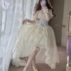 pantsparadises DRESS TO IMPRESS Vintage Victorian Lolita Dress Cosplay Kawaii Lace Flower Bow Trailing Dresses Women Japanese Style Elegant Wedding Party Dress