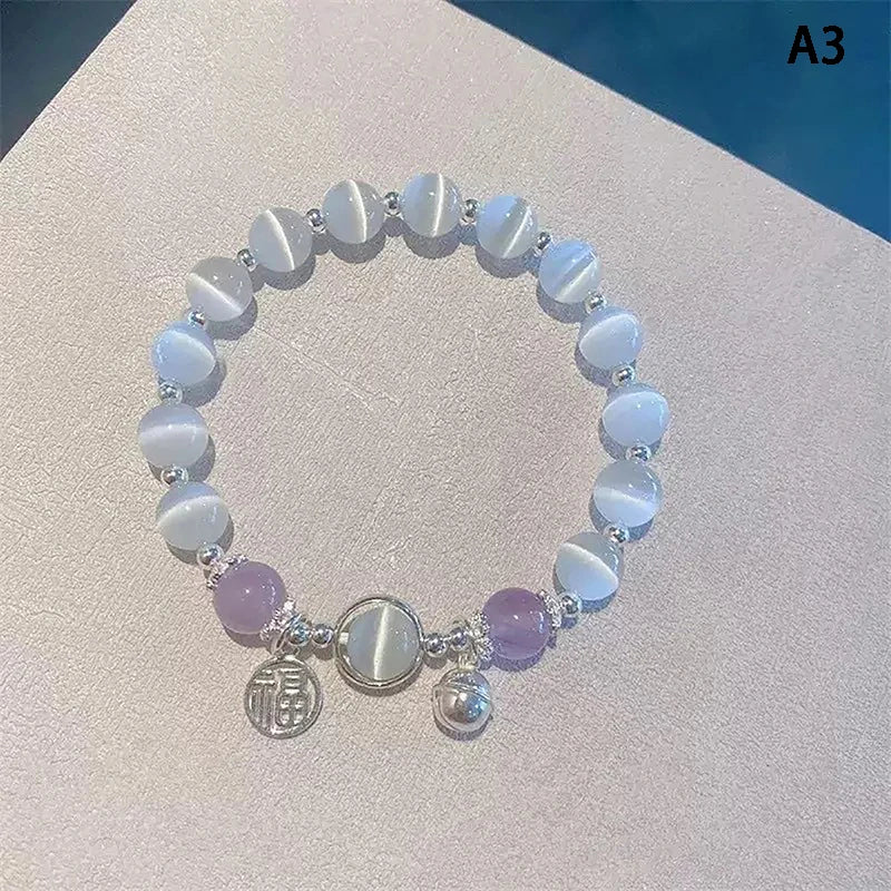 pantsparadises Original Opal Sea Blue Treasure Moonlight Crystal Bracelet Light Luxury Elastic Bracelet For Girls Women Jewelry Accessories