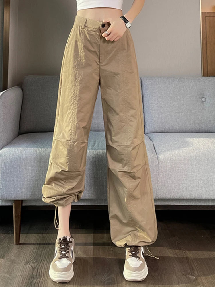 pantsparadises Pure Color High Waist Slim Chic Two Ways To Wear Sweatpants Women Summer New Simple Casual Fashion Loose XS-2XL Female Y2K Pants