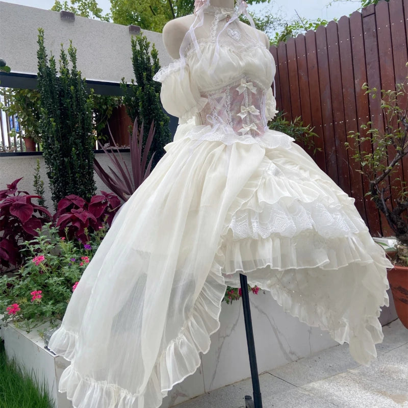 pantsparadises DRESS TO IMPRESS Vintage Victorian Lolita Dress Cosplay Kawaii Lace Flower Bow Trailing Dresses Women Japanese Style Elegant Wedding Party Dress