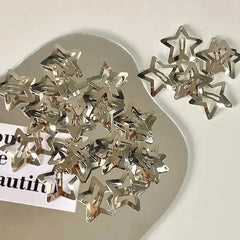 pantsparadises 10/25/50/100/200pcs Sliver Y2K Star BB Hair Clips for Girl Metal Snap Hairpins Barrettes Women Filigree Styling Hair Accessorie