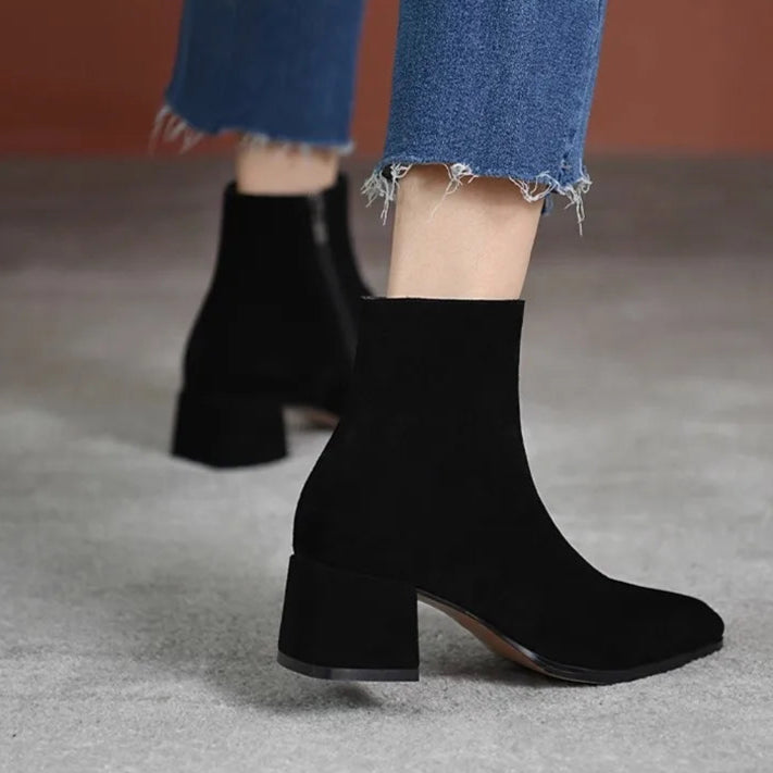 pantsparadises Vintage Suede Women Ankle Boots Fashion Thick Heel Short Booties Autumn Winter Women's Shoes