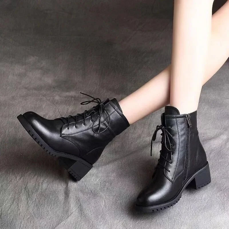 pantsparadises High Quality Ladies Shoes Side Zipper Women's Boots Fashion Cross-tied Modern Boots Women Hot Sale Plus Size Ankle Boots