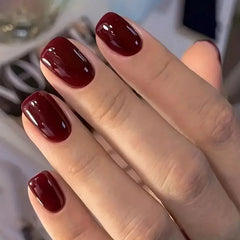 24Pcs Solid Color Wine Red Design Fake Nail Short Square Press on False Nails Simple Detachable Finished Full Cover Nail Tips