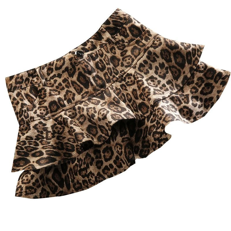 pantsparadises Sexy Leopard Print Pleated Skirt Y2k Vintage Style Women High Waist Skirts Ruffle Mini Skirt Brown Female Streetwear