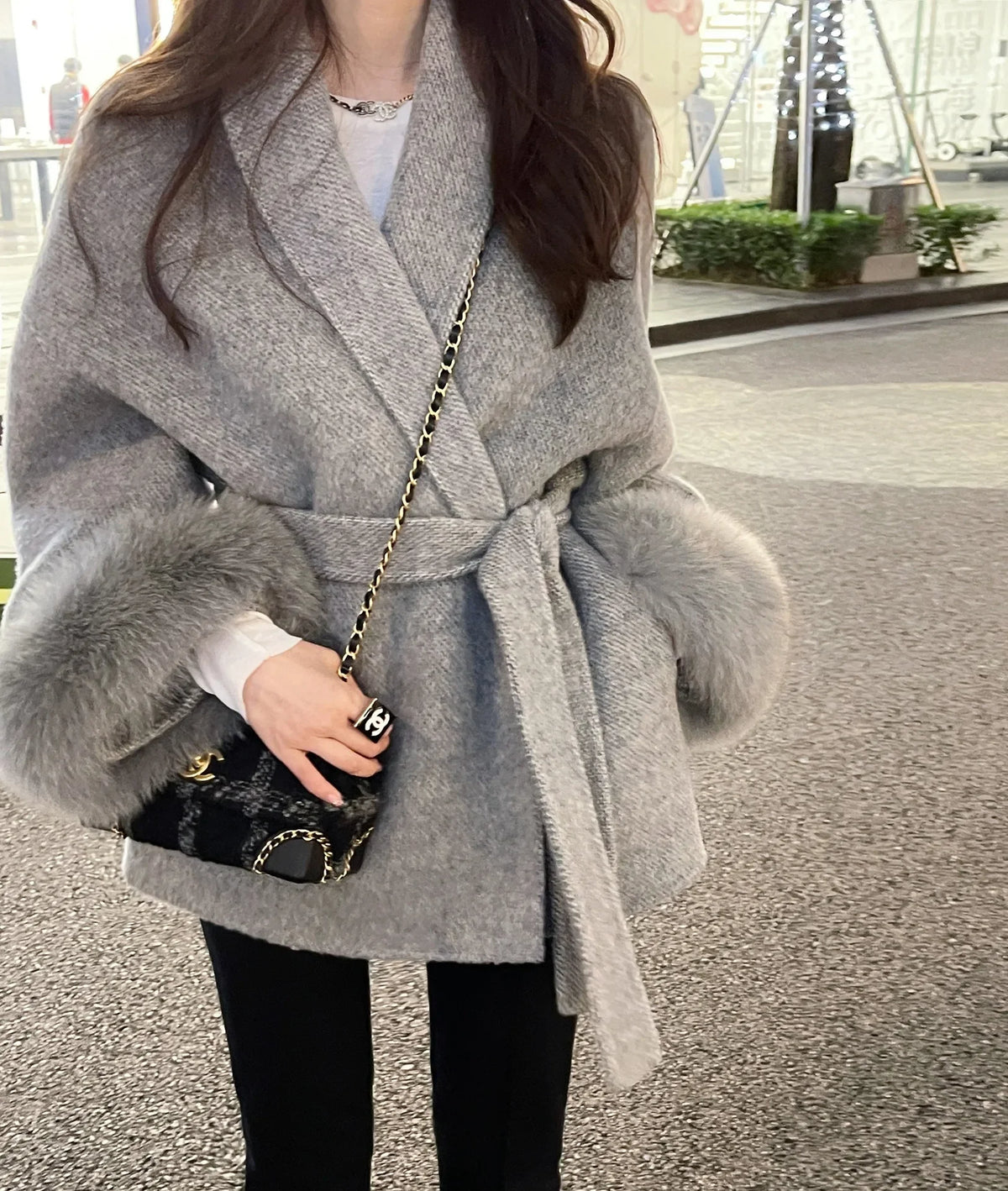 pantsparadises winter dinner outfits High End Double-sided Wool Strapping Real Wool Fur Coat Women's Removable Cuffs Fox Fur Temperament Cashmere Short Jacket