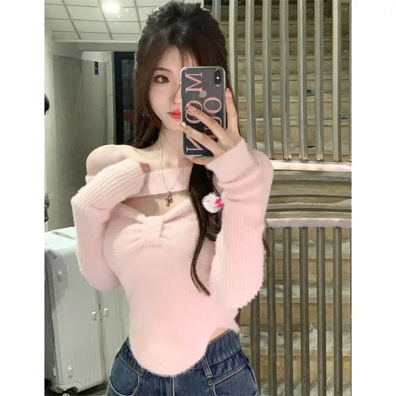 pantsparadises trashy outfits Spring Elegant Pullover Women Casual Solid Korean Style Long Sleeve Knitted Sweater Sweet Soft Sweater Female Y2K Crop Tops