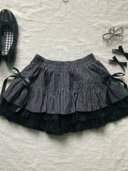 pantsparadises DRESS TO IMPRESS Punk Y2k Skirts Women Clothes Goth Sexy Ropa Aesthetic Stripe High Waist Lace Bow MIni Skirts Grunge Emo Girl 2000s Short Skirt