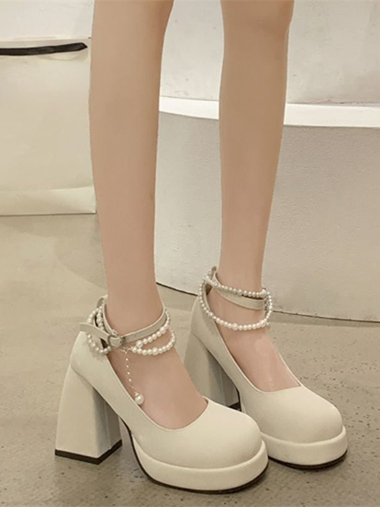 pantsparadises French Style Elegant High Heels Sandals Office Lady Pure Color Korean Shoes Casual Non-Slip Round Toe Sandals Summer Chic