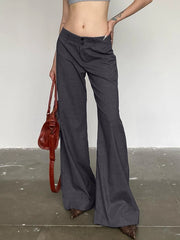 Low Waist Wide Leg Suit Pants Women Old Money Style Korean Fashion Baggy Trousers Female Office Wear Elegant Gray Pants